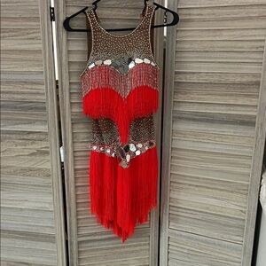 Red and Brown Fringe Dress
